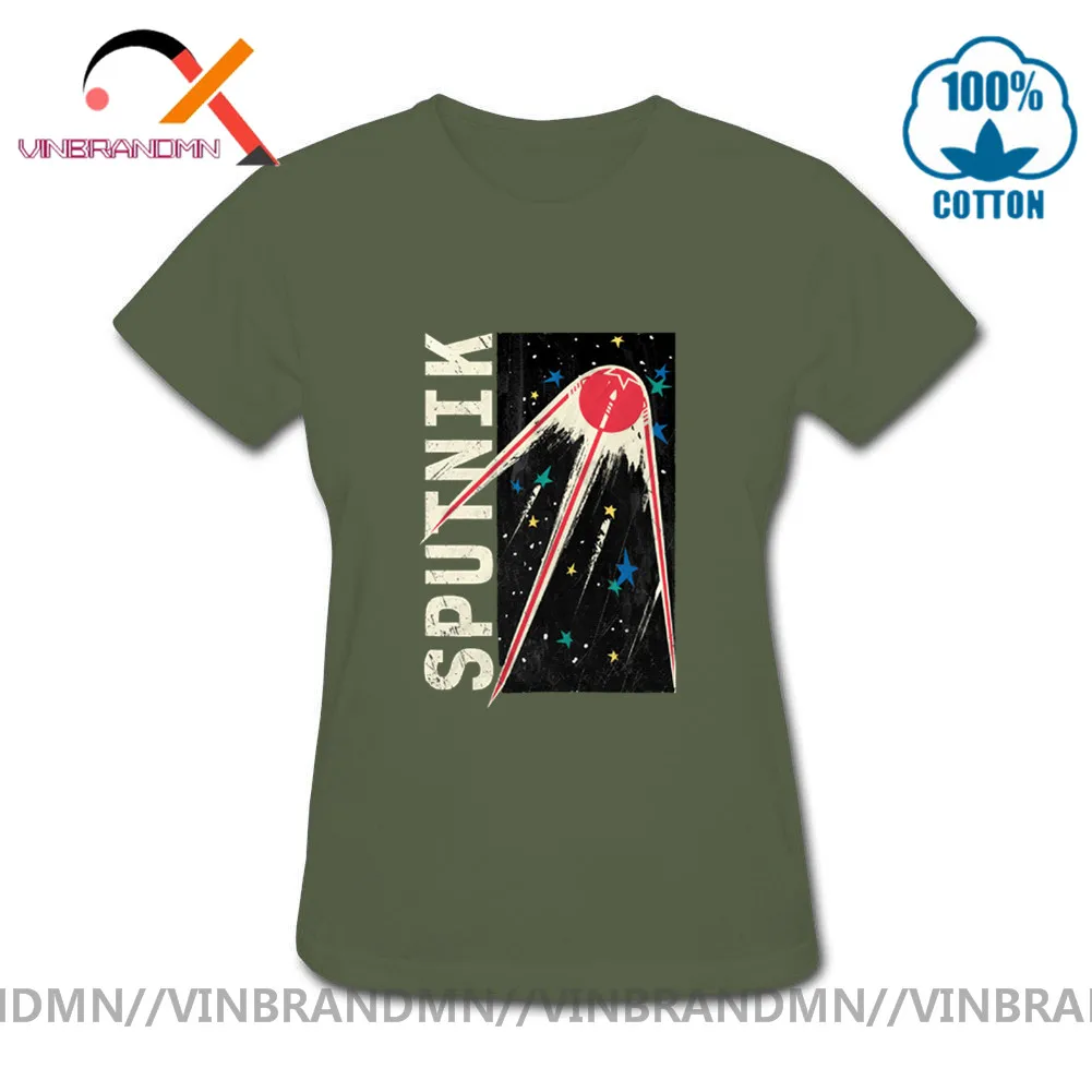 Vintage Sputnik Stars CCCP T shirt woman Personalized Tees Russian Yuri Gagarin T-shirt Custom Retro style Tops Hipster Tee | Женская