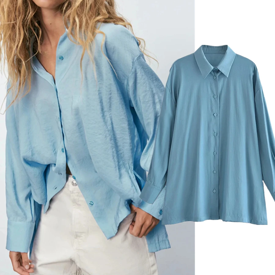 

Jenny&Dave Blouse Women Shirt Blusas Mujer De Moda 2021 England Style Fashion Simple Solid Basic Loose Long Sleeve Casual Women