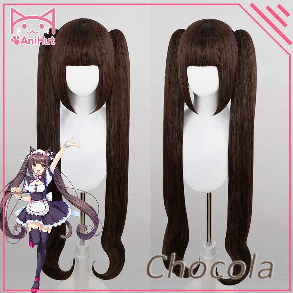 AniHut Chocola парик аниме NEKOPARA косплей парик женский шоколадный 100 см термостойкие синтетические волосы NEKOPARA Chocolat косплей волосы