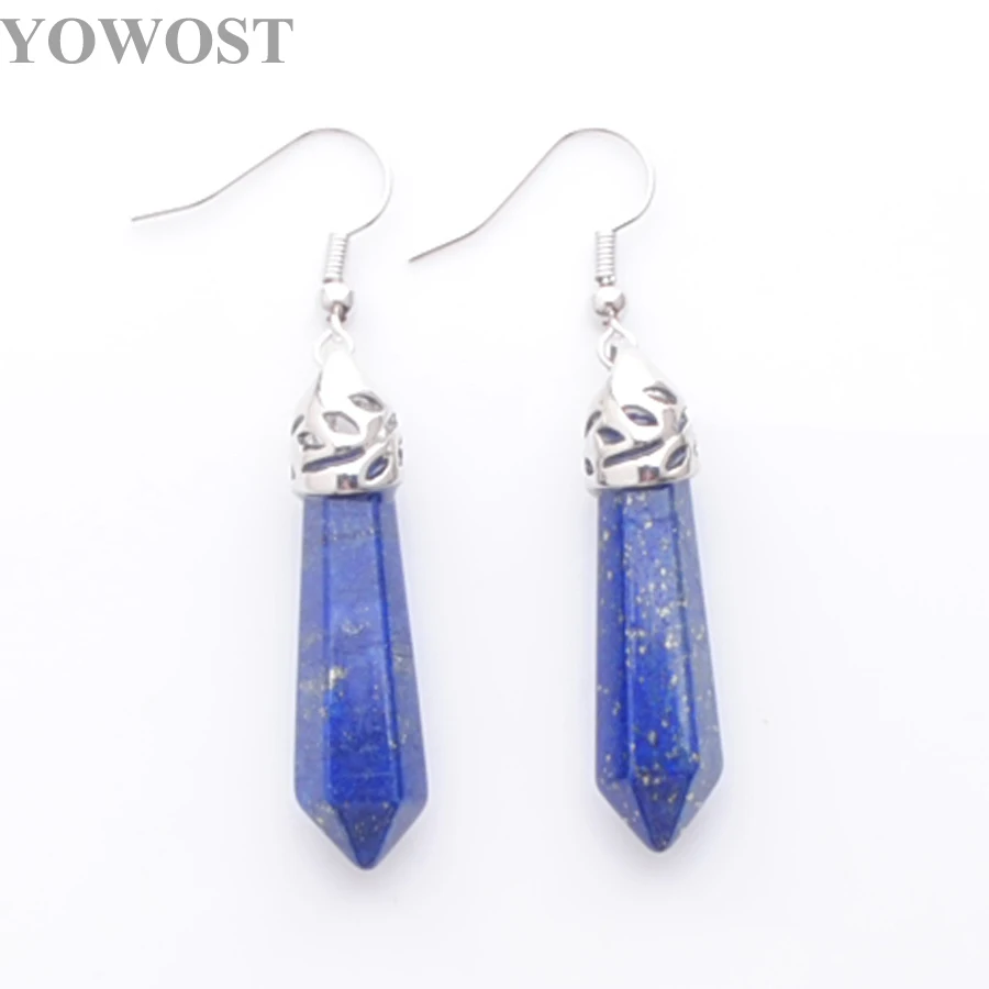 Natural Gem Hexagonal Reiki Chakra Stone Beads Earrings for women Jewelry 5 Pair IBR310 | Украшения и аксессуары