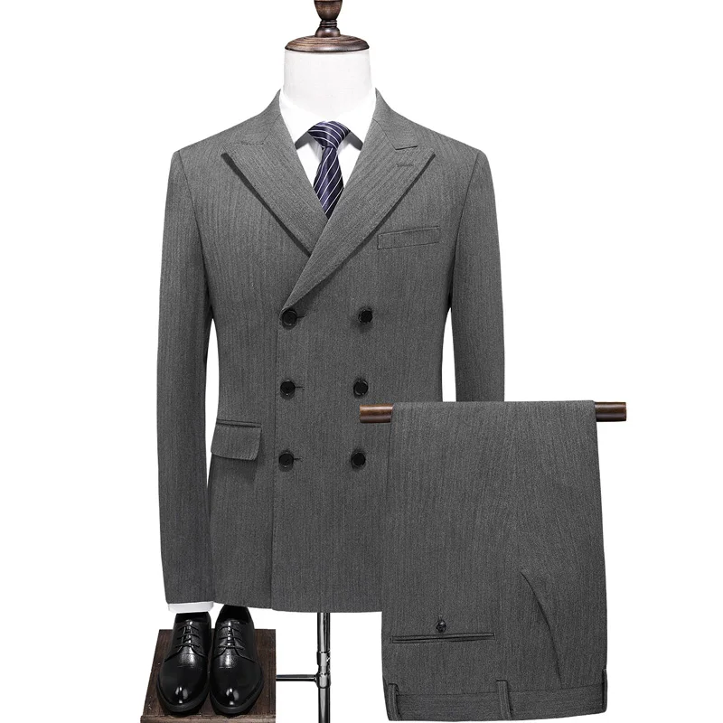 

Suit + vest + pants Men Suits Double Breasted Latest Design Gold Button Groom Wedding Tuxedos Best Costume Homme 3 Pieces