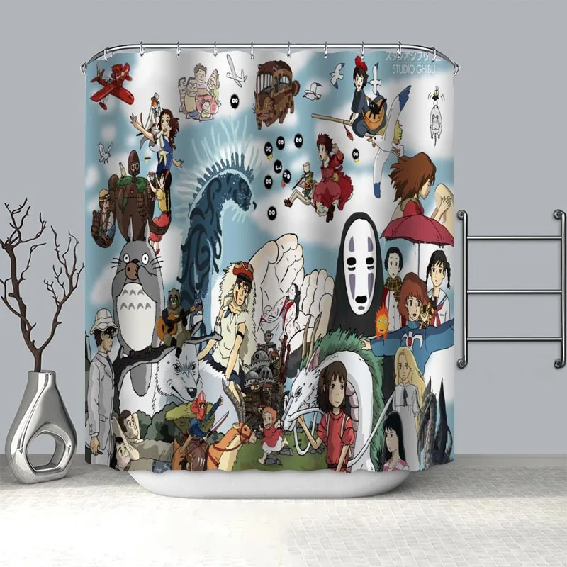 

Custom Spirited Away Anime Shower Curtain Modern Style Set Hook Natural Landscape Home Decoration Bathroom Curtains Frabic Print
