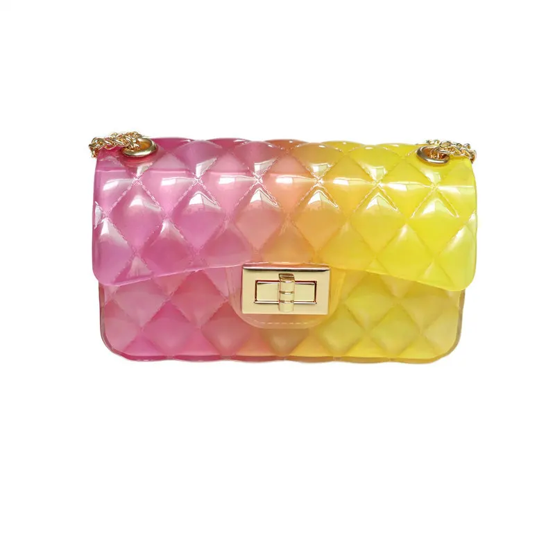 

2021 New Gradient Colored Quilt Chain Small Square Bag Mini Crossbody Jelly Shoulder Bag