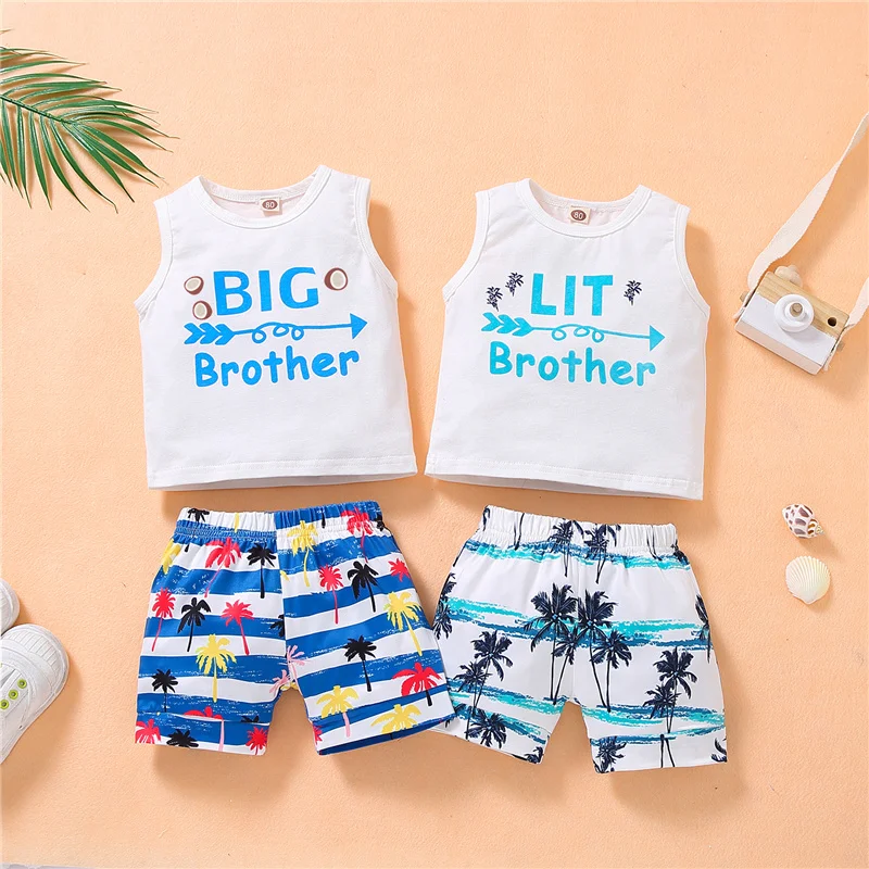 

2pcs 0-18Months Baby Boys Vest+Shorts,Casual Cool Horizontal Stripe Printing Loose Version Summer Clothing for Children Boys