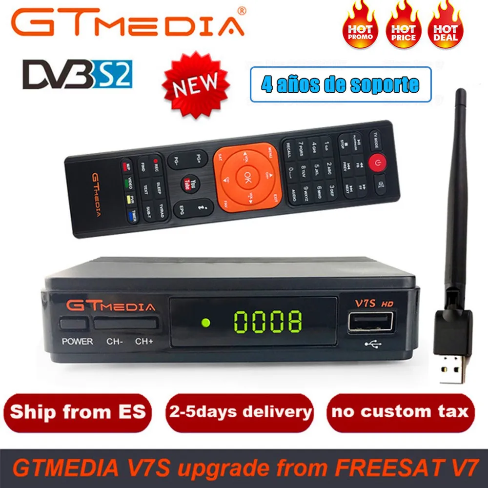 1080P приемник GTmedia V7S HD DVB S2 спутниковый USB WIFI питание от freesat v7 hd gt media v7s Испания