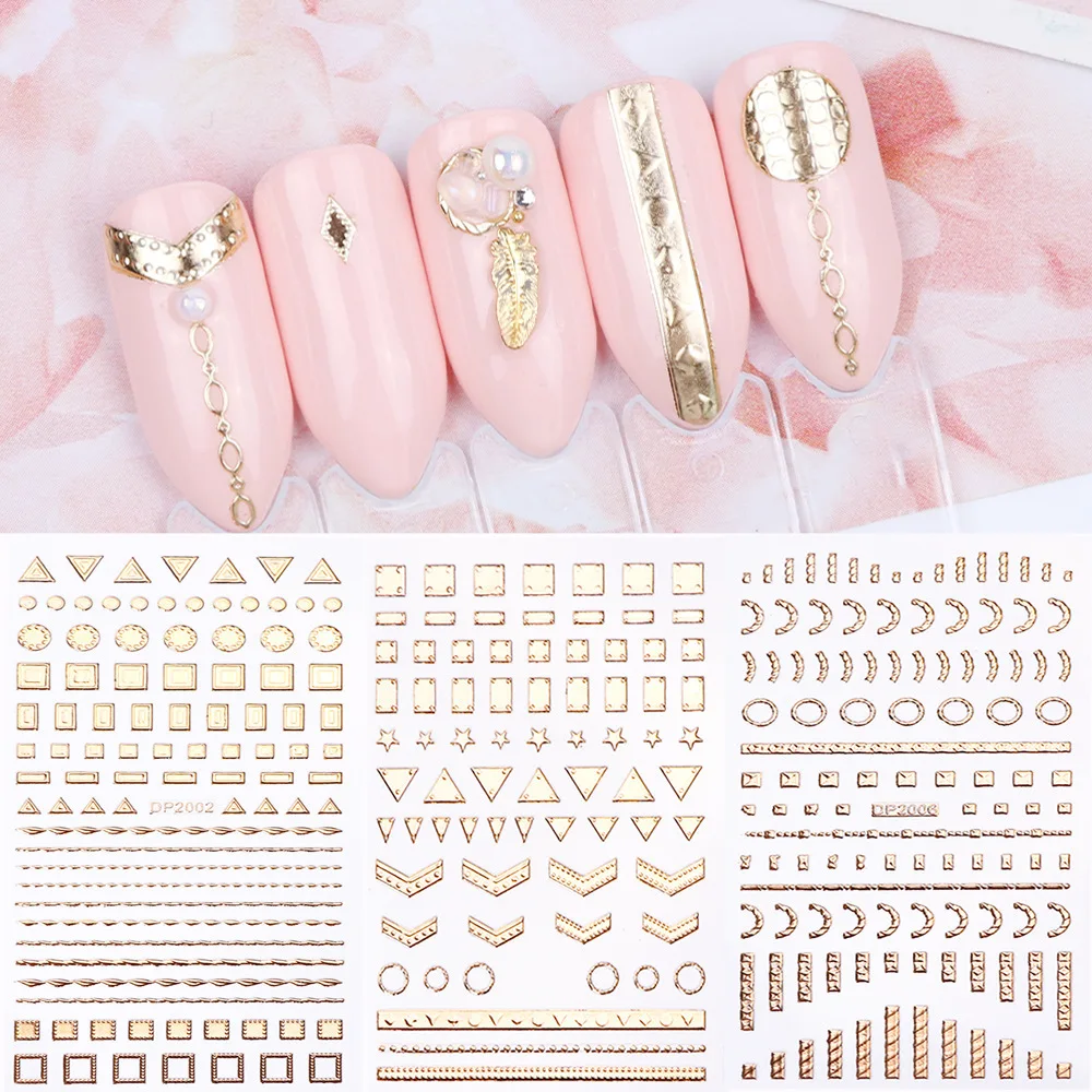 

1Pcs 3D Gilding Gold Irregular Geometry INS Sliders Nail Sticker Decal Nail Art Stickers Decoration Water Tattoo Manicure