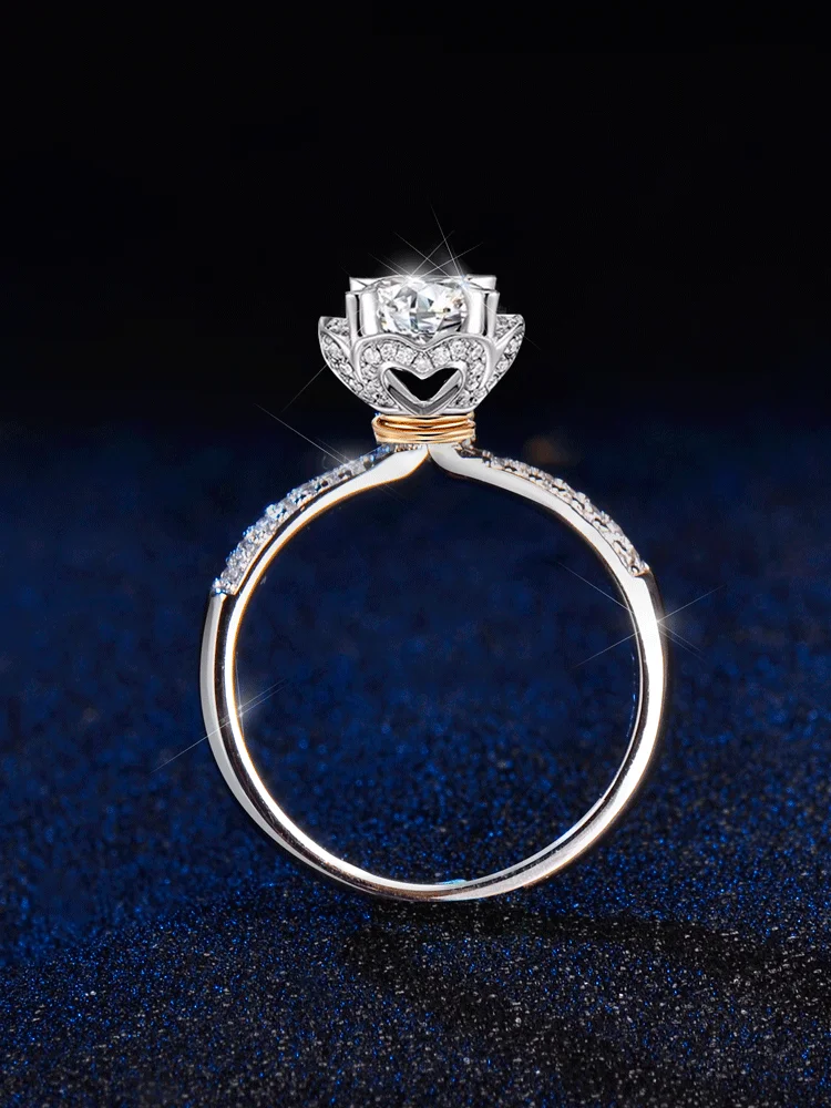 С цветами в руках Стиль 925 стерлингового серебра Муассанит кольцо, Свадебная вечеринка юбилей кольцо для женщин, пройти Diamond тесты круглый