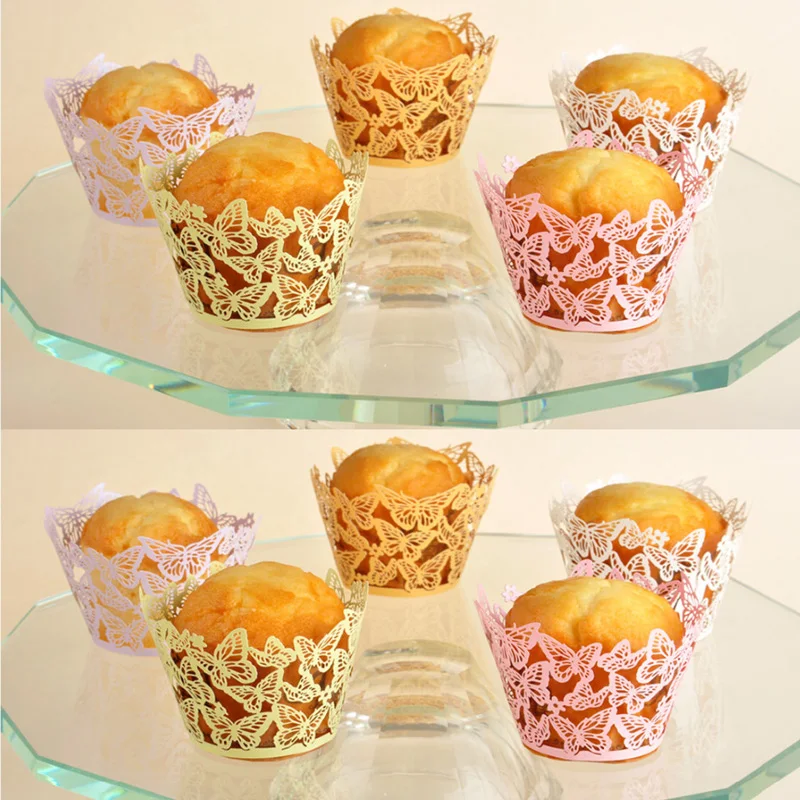 50 шт/бабочка ажурные кружева Лазерная резка торт упаковка колодки выпечки чашки