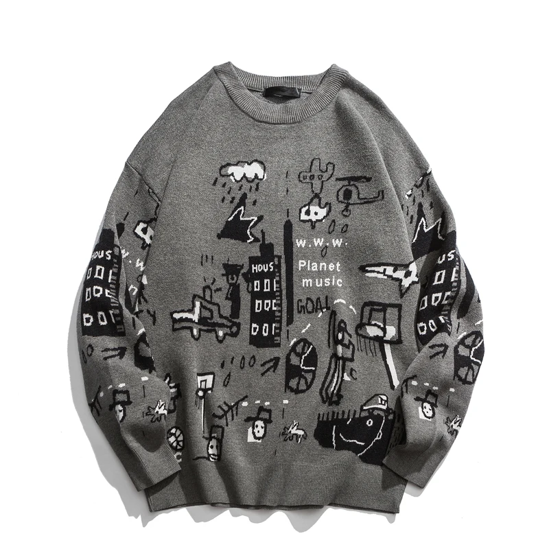 Una Reta мужской свитер осенний модный принт мультфильм свитер Pull Homme Повседневный свободный винтажный пуловер свитер для мужчин