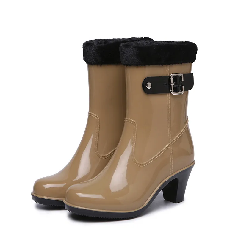 Women Rain Boots Fashion Waterproof Spring/Autumn High-Heeled Ankle Shoes  Women Slip  With Water Boots Zapatillas Mujer