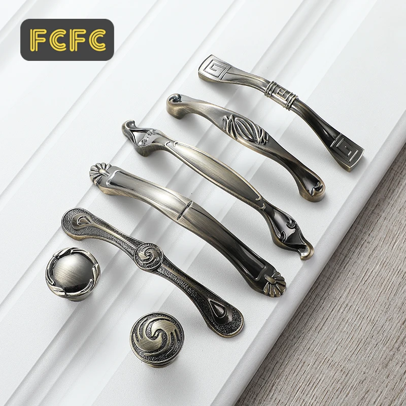

FCFC Cabinet Handle Kitchen Cabinet Handles Drawer Knobs Vintage Bronze Antique Cupboard Door Wardrobe Pulls Furniture Handle