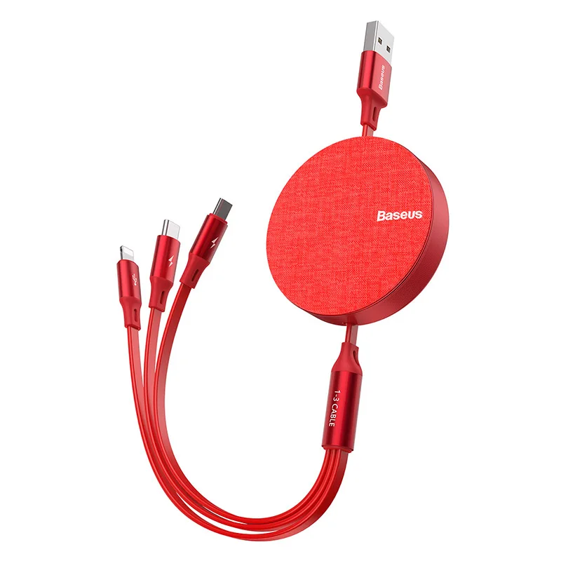 Red 3in1 USB Cable Baseus 3 в 1 USB кабель usb type C кабель для iPhone XR 11 Pro Max USB кабель для зарядного устройства портативный Micro USB кабель type USB-C кабель для передачи данных - Цвет: Red 3in1 USB Cable