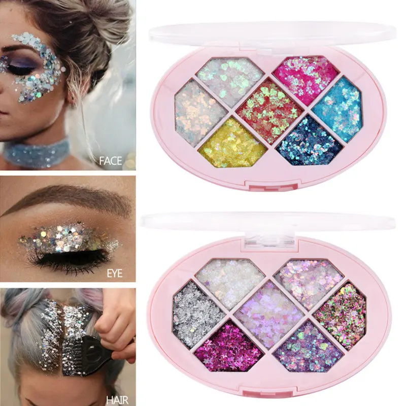

7 Color Eyeshadow Glittering Eye Makeup Eye Face Body Pigment Sequin Gel Cream Glitter Eyeshadow Palette