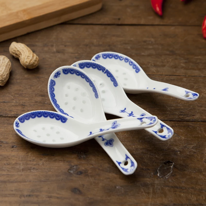 Китайская сине белая фарфоровая ложка для риса 4 шт./лот винтажные керамические
