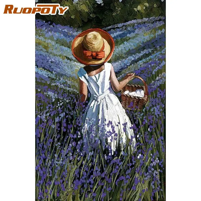

RUOPOTY 60×75cm Painting By Numbers Hat Girl Paint By Number Figure On Canvas Home Decoration DIY Gift Wall Art Picture