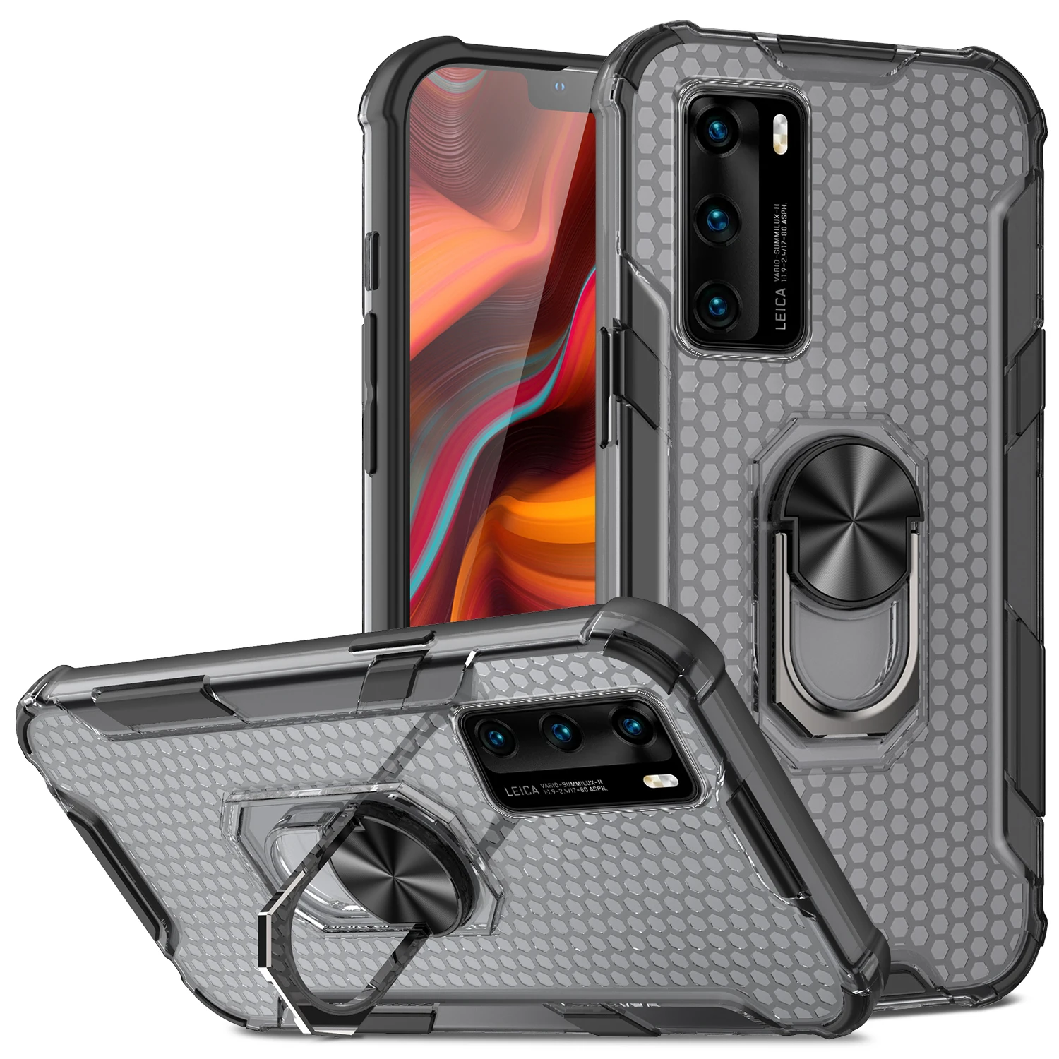 

Phone Case For Huawei P30 P40 Nova 7 7I 6 Lite Pro SE 4G 5G Luxury Transparent Anti Fall Ring Kickstand Protection Back Cover