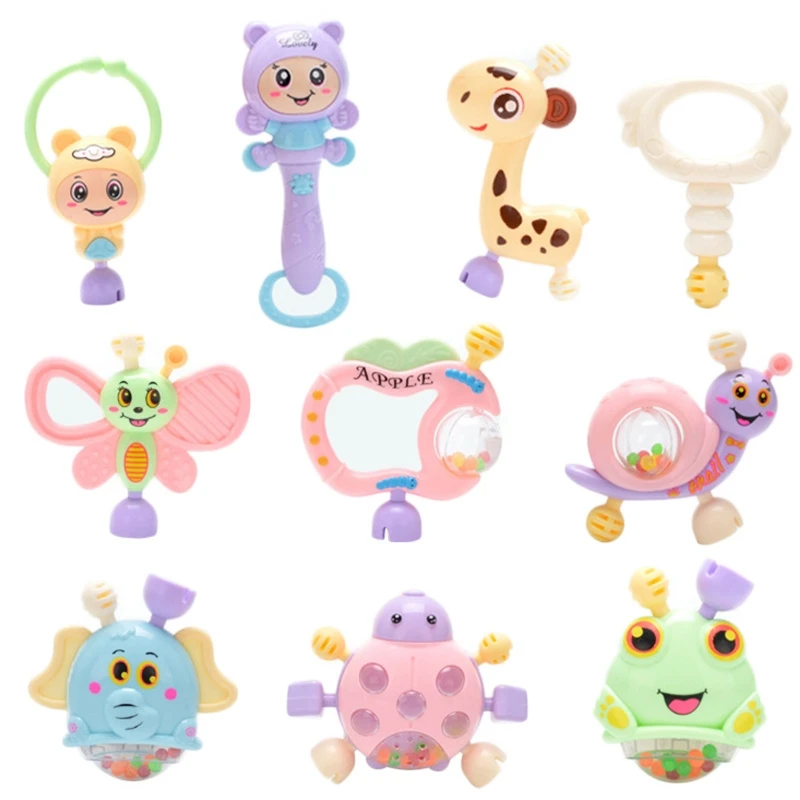 

6-10pcs Baby Toys Hand Hold Jingle Shaking Bell Teether Ring Baby Rattles Toys