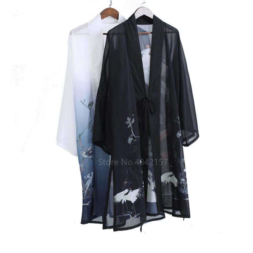 Халат-кимоно в японском стиле для мужчин и женщин длинный тонкий шифоновый