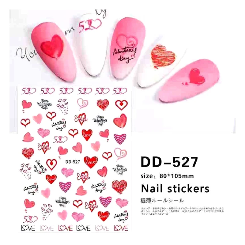 

10PCS Valentine's Day Sexy Girl Nail Sticker Love English Letter Lips Nail Slider Cherry Nail Art Deco Applique