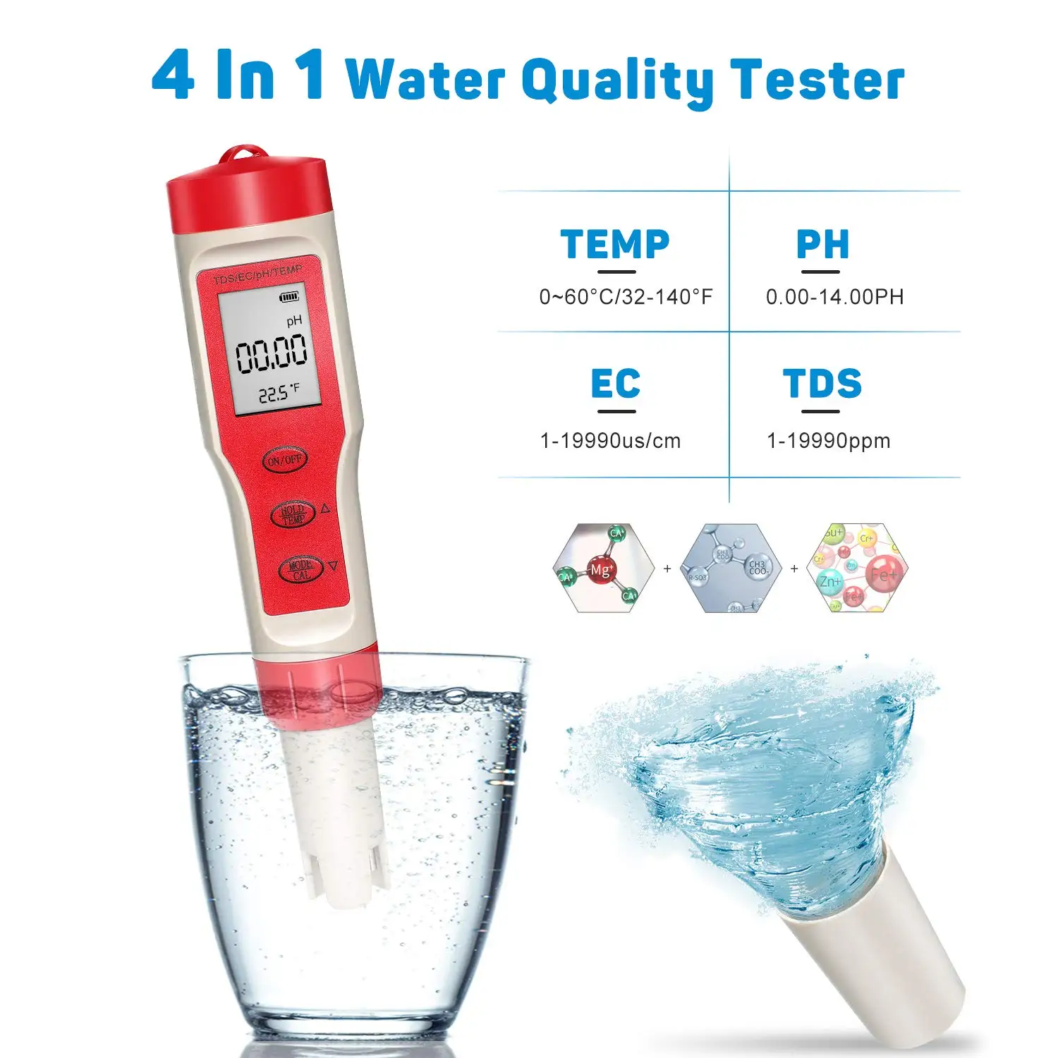 4 в 1 TDS/PH/EC/Temp Многофункциональный тестер воды измеритель PH 0 01 Высокоточный