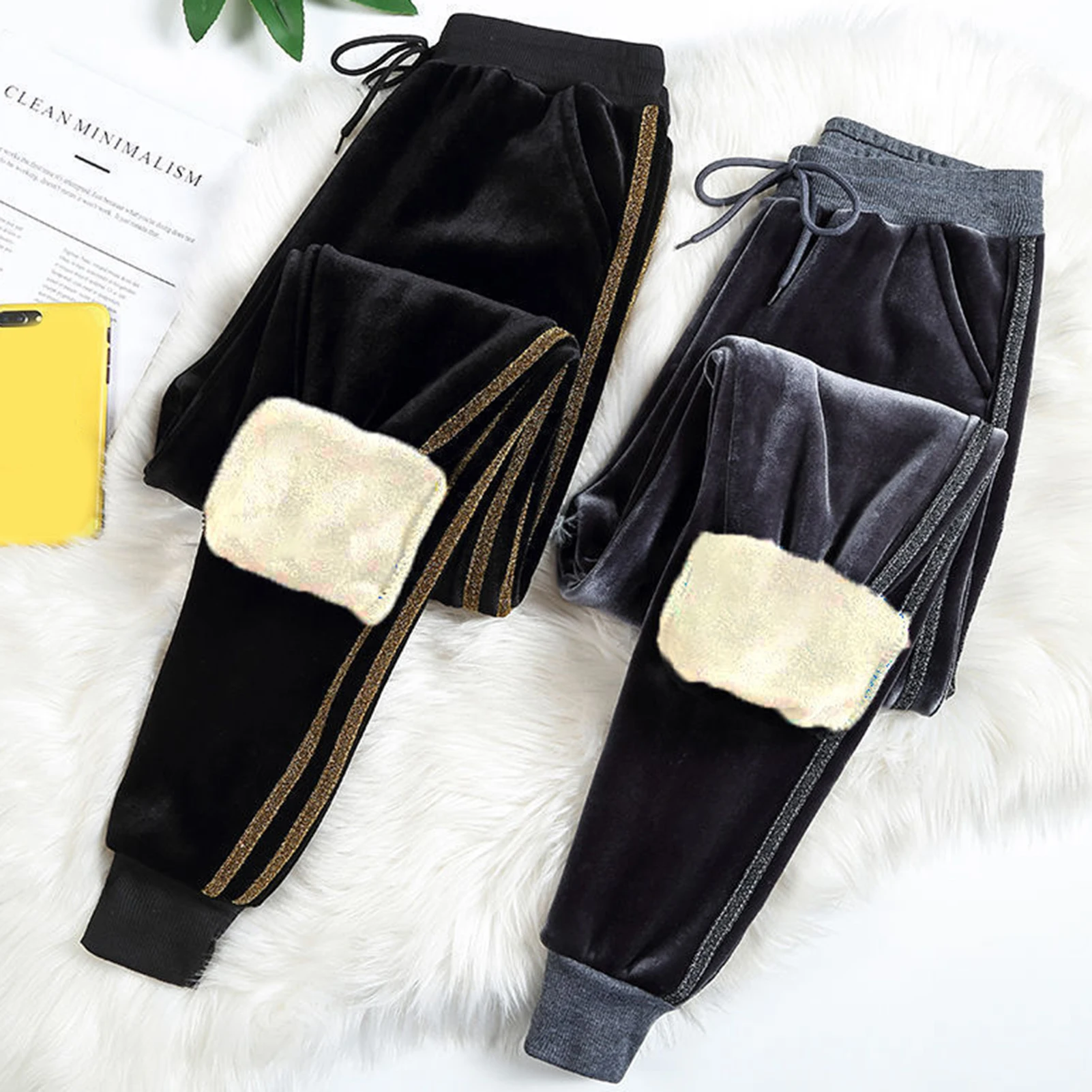 

Women Autumn Thickened Trousers Striped Sides Casual Elastic Waist Sports Pants Women's Clothing pantalon femme