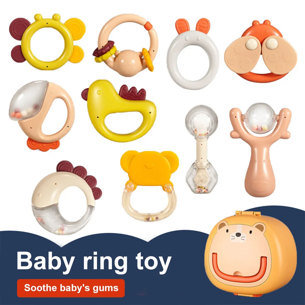 

Baby Rattle Toys 0-12 Months Jingle Shaking Bell Infant Toys for Newborns Grip Handbell Baby with Bear Storage Box Teether