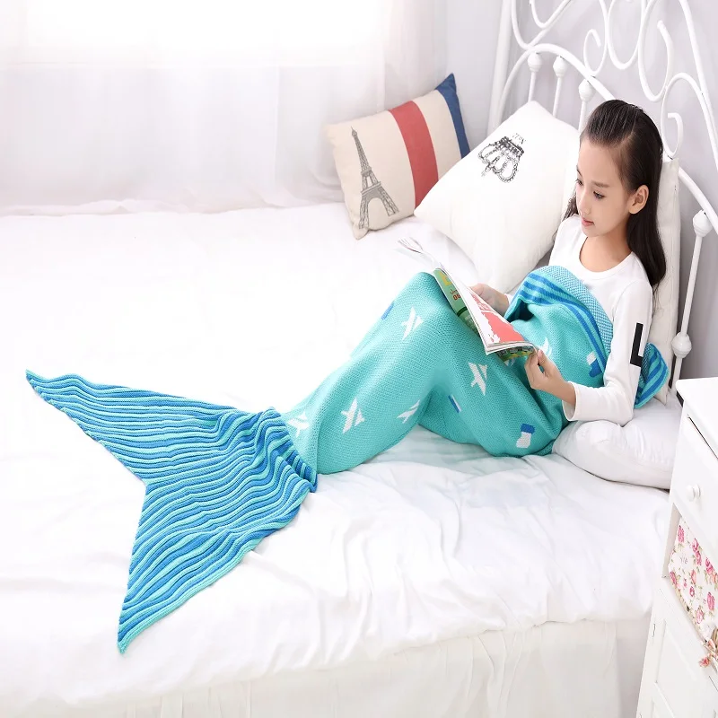 Одеяло в полоску с хвостом Русалочки мягкое трикотажное постельное белье для