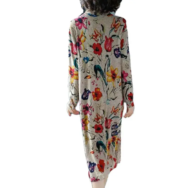 

Womens Winter Casual Lady Thick Long Sleeve High-Neck Floral Printed Maxi Dress