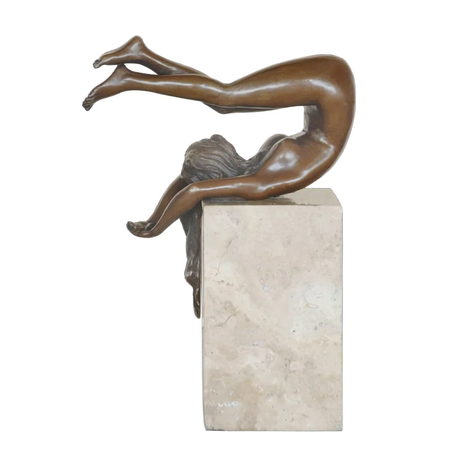 

Bronze Sexy Nude Girl Statue Sculpture Modern Nude Female Erotic Art Marble Base Decoration