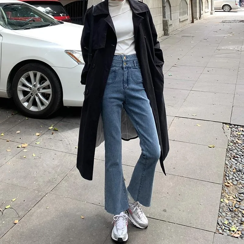 4XL Pluse Size Women's High Waist Micro Flare Jeans Vintage Streetwear Casual Loose Long Denim Pants Ladies Boot But Slim Jeans