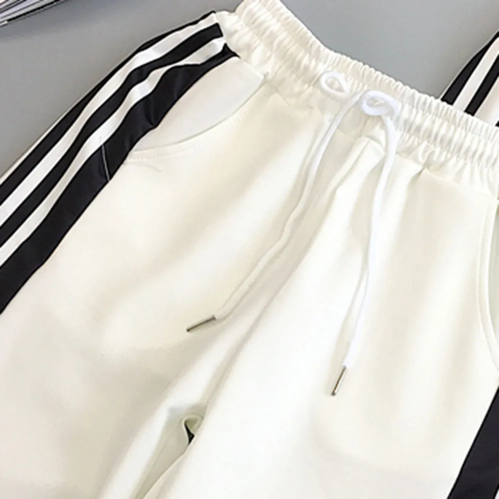 Белые полосатые спортивные штаны летняя уличная одежда шаровары женские в стиле