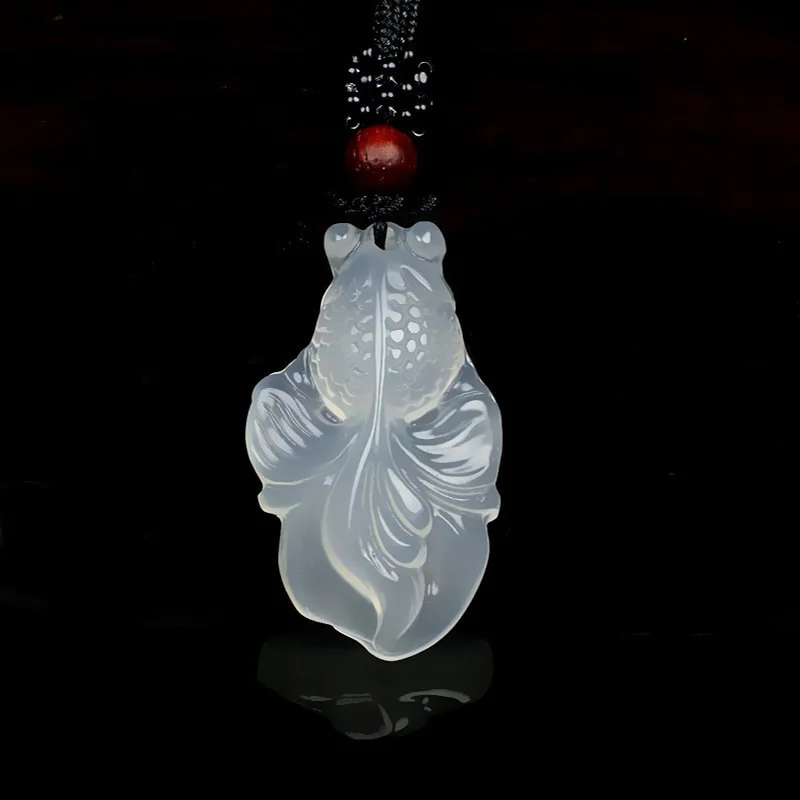 Ожерелье из натурального белого агата халцедона золотой рыбки нефрита подвеска