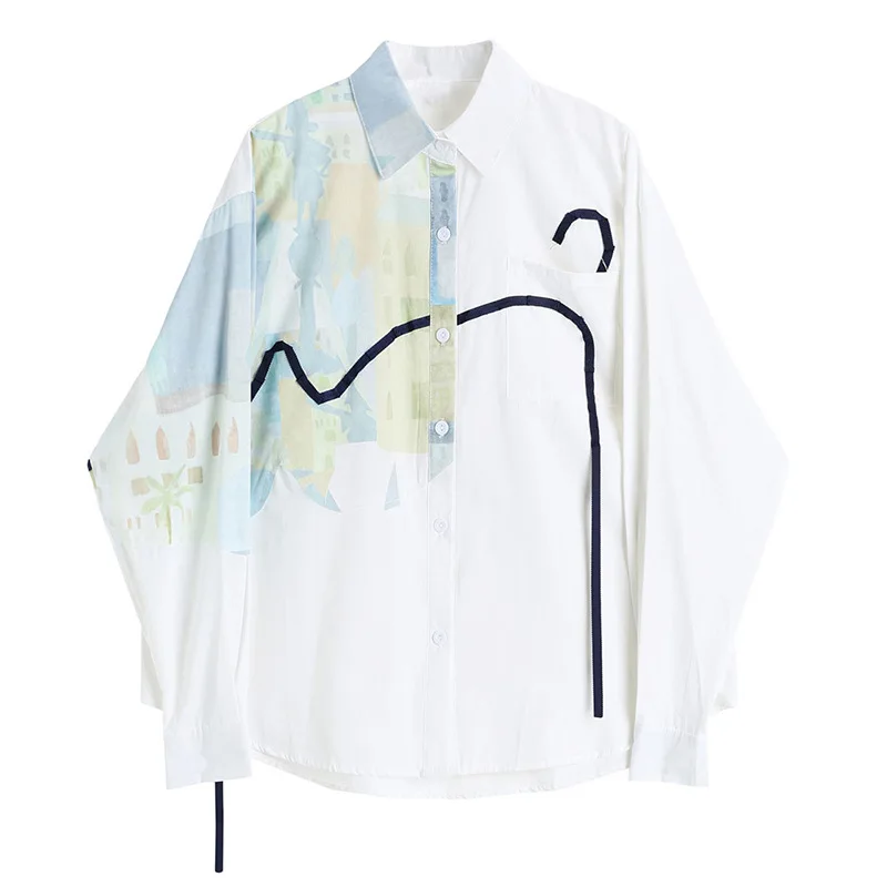 

New Autumn White Shirt Women Clothes Fashion Print Button Blouse Top Female Casual Long Sleeve Loose Shirt Blouse Top