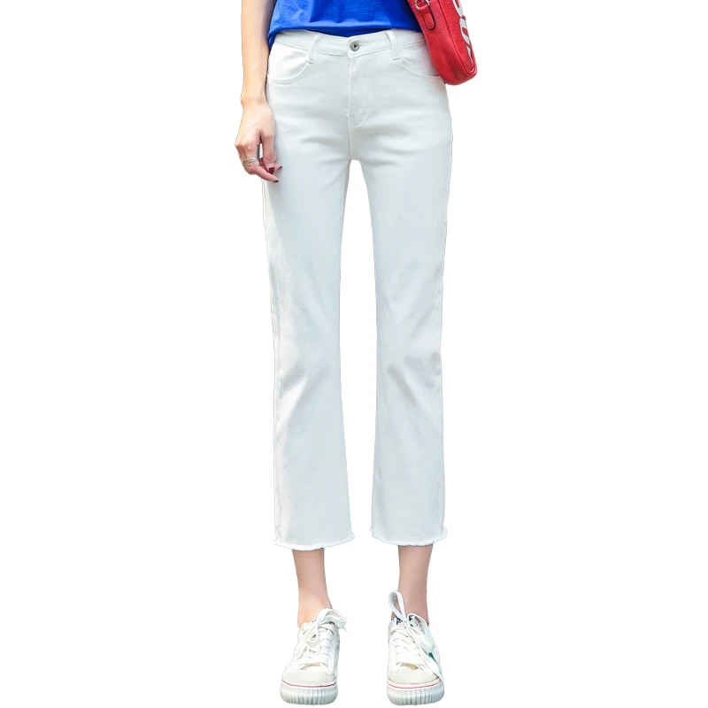 

White Pants for Women 2021 New Spring and Autumn Thin Smoke Tube Cropped Loose Short and Small Stature Straight Jeans Cropped