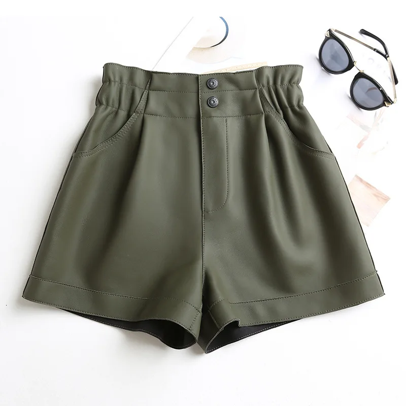 Женские шорты из натуральной кожи женские 100% овчины офисные с высокой талией |