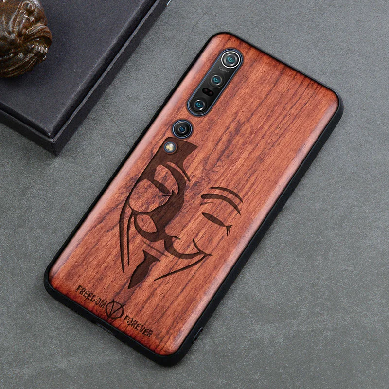 

Natural Real Wood Case For Mi 10 Pro Soft-Edge Cover 3D Carved Shell Thin Mobile Phones Accessory Protective Hull