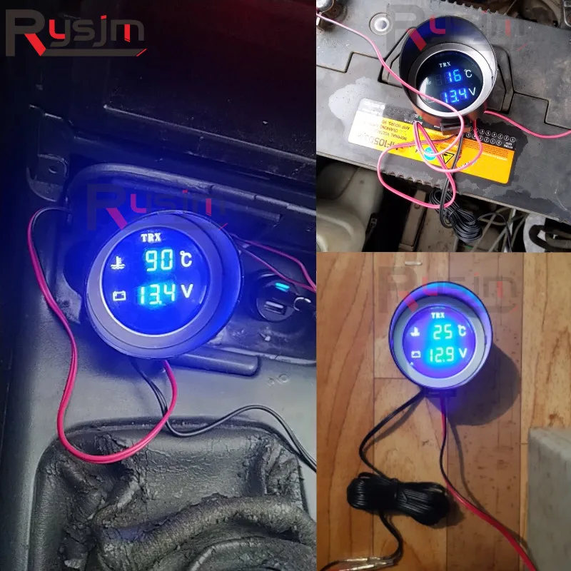 Щиток приборов 2 в 1 круглый LED-цифровой автомобильный грузовой термометр с датчиком температуры двигателя 10 мм + вольтметр напряжения.