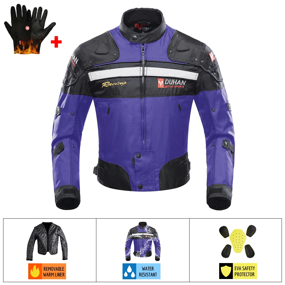 020 Blue Jacket DUHAN мотоциклетная куртка для мужчин для верховой езды, для мотокросса, для езды на мотоцикле, куртка для мотогонок, ветрозащитная, защита от холода, мотоциклетная одежда - Цвет: 020 Blue Jacket