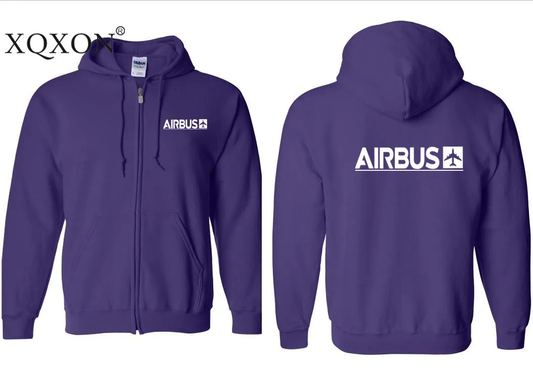 Purple XQXON- Harajuku дизайн Airbus печатных толстые мужские толстовки с капюшоном на молнии толстовки Z712 - Цвет: Purple