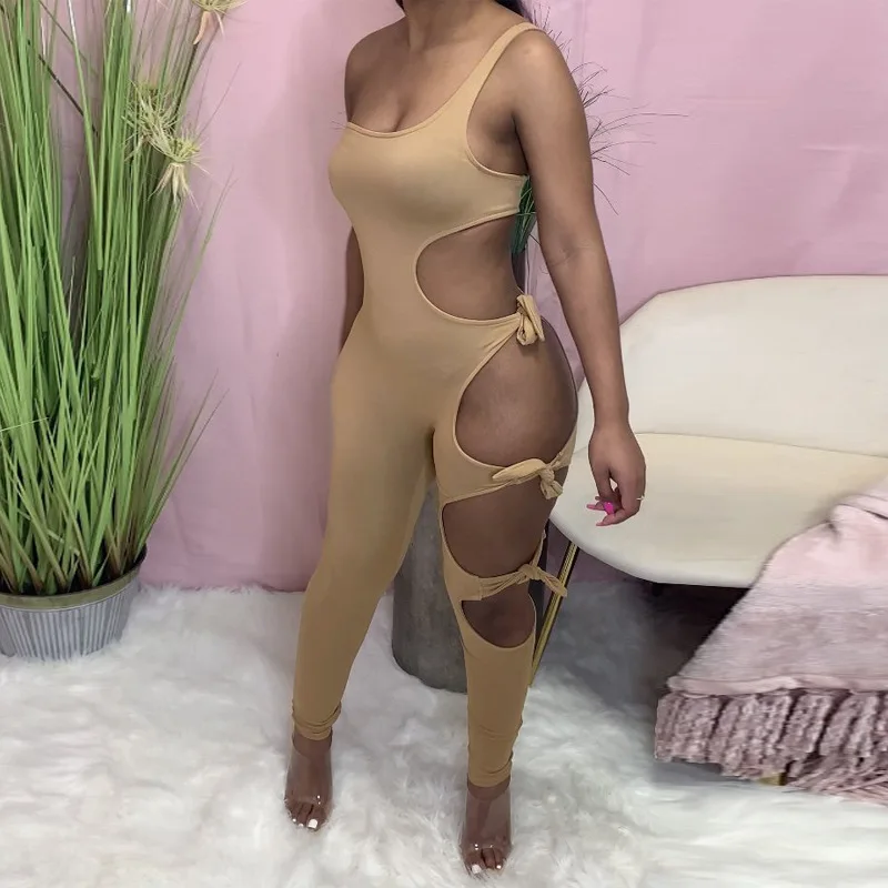 

Sexy One Shoulder Bodycon Jumpsuit Club Birthday Outfits Fall Clothes for Women Cut Out Solid Elegant One Piece Rompers