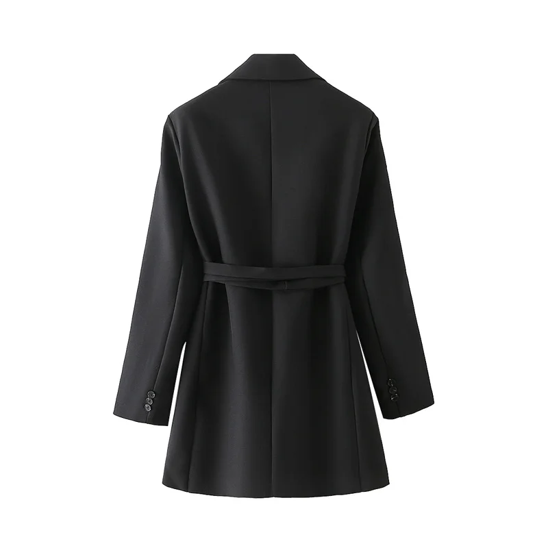 

Spring and autumn women's casual solid color double-breasted belt decorated long jacket