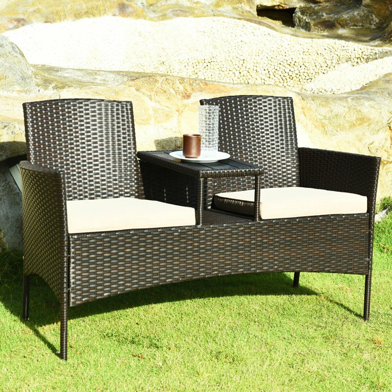 

GIANTEX Patio Rattan Conversation Set with Table HW63233