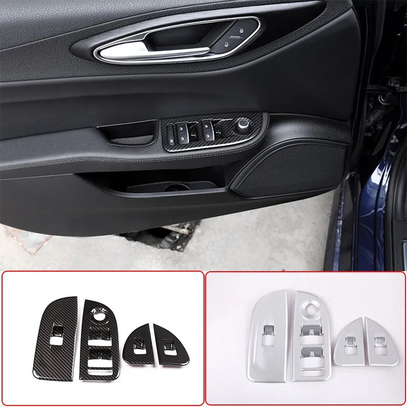 LHD Carbon fiber For Alfa Romeo Giulia 2017-2020 ABS Chrome Window Lift Switch Button Frame Cover Trim Stickers Car Accessories |