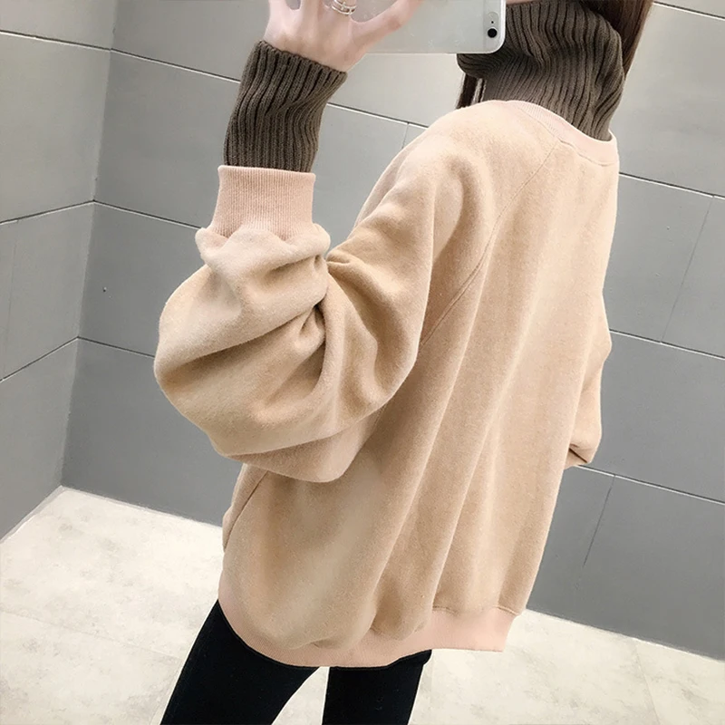 Женский свитшот с круглым вырезом Свободный пуловер высоким воротником и