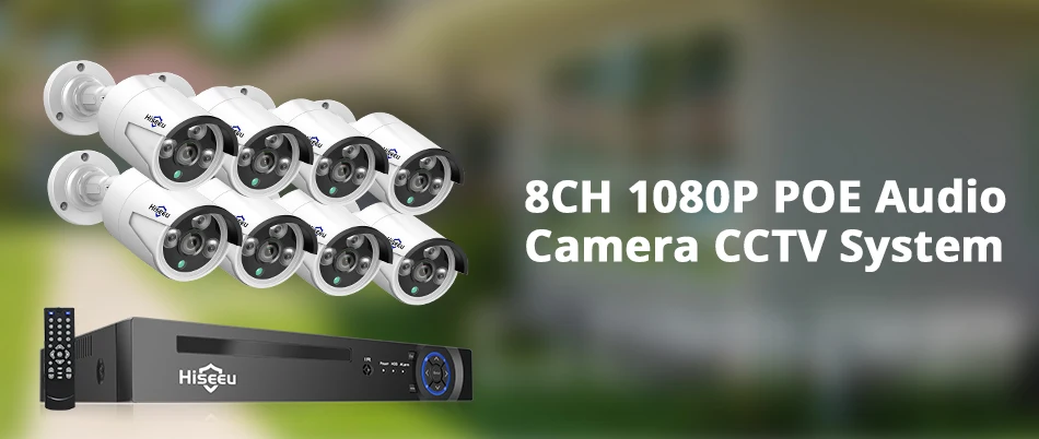 8CH POE NVR комплекты IEEE802.3af 48V CCTV системы 1080P Крытый Открытый камера водонепроницаемый 2MP безопасности видеонаблюдения комплект Hiseeu