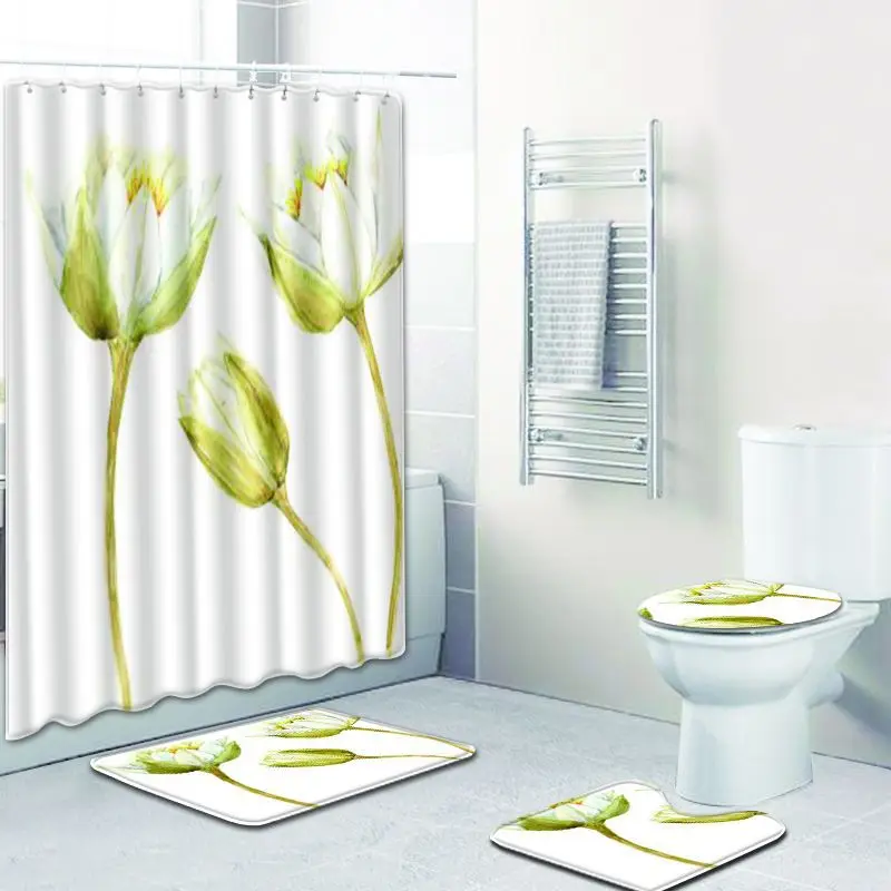 4 шт. водонепроницаемые коврики для ванной комнаты с цветочным принтом|Коврики