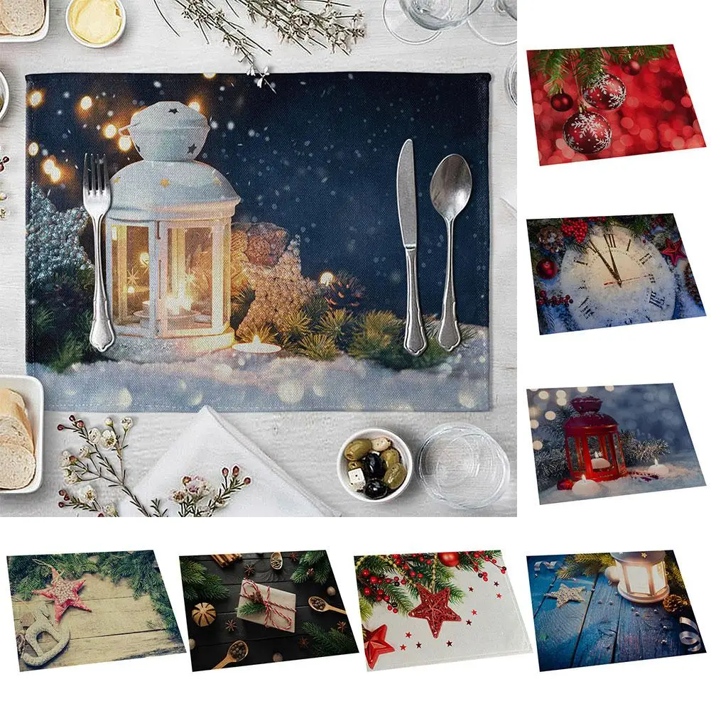 Рождественские коврики для обеденного стола подставки вилка ложка миска