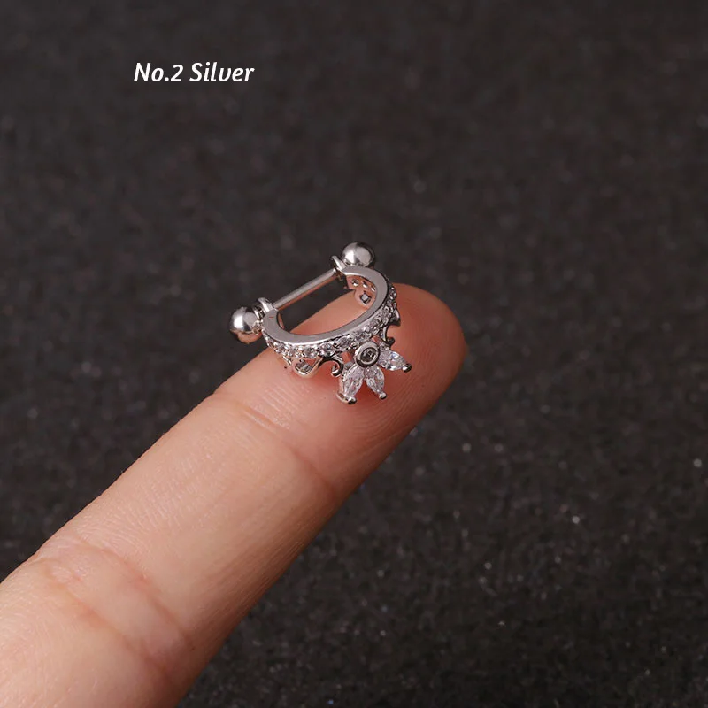 No.2 Silver 1 шт. новая корона Cz обруч хряща Huggie серьги пирсинг спираль Tragus Rook Daith Snug Conch украшения для ушного пирсинга 0,8x8 мм - Окраска металла: No.2 Silver