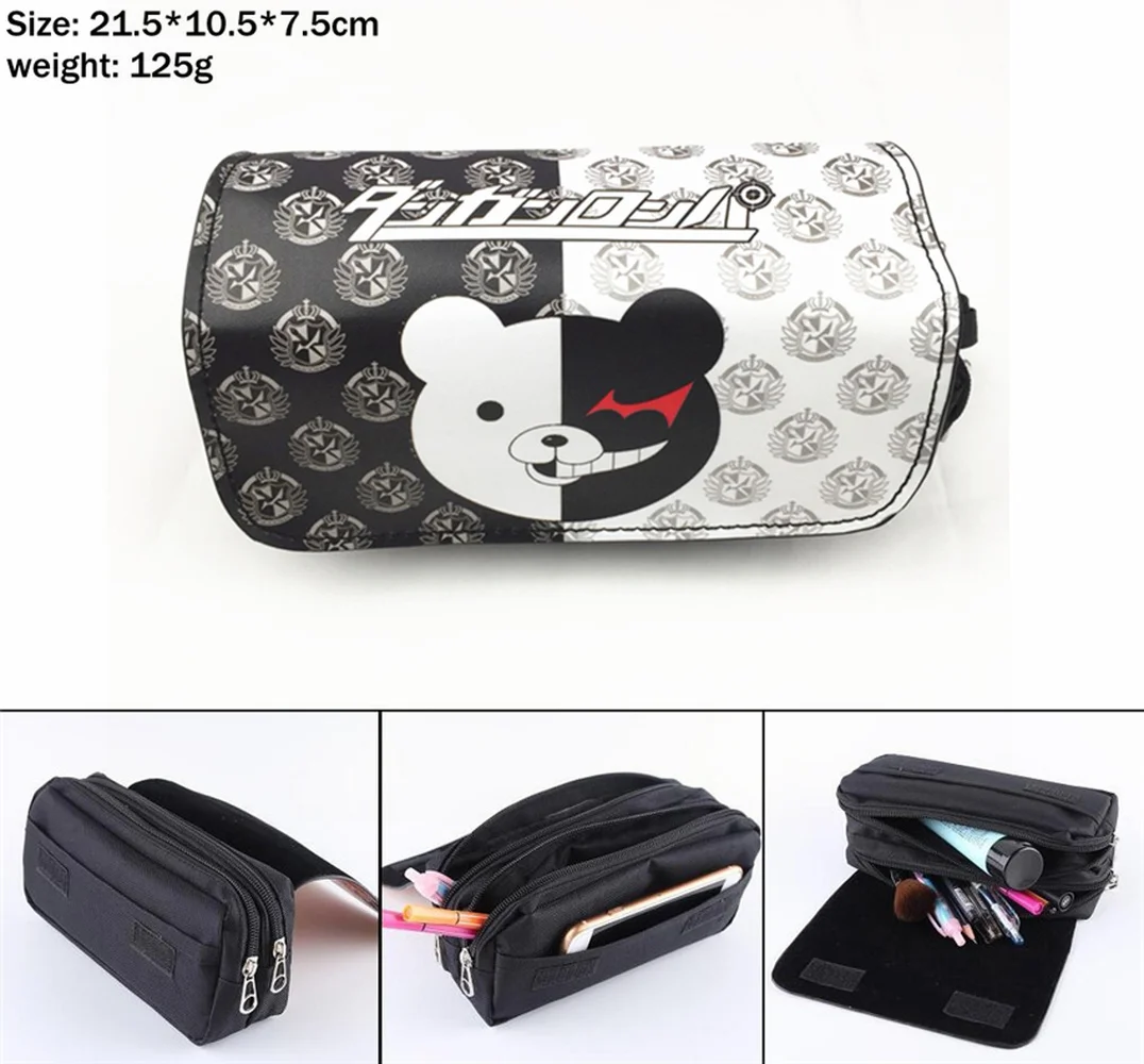 Аниме Danganronpa monokuma холщовый чехол-карандаш для студентов, женская косметичка, дорожные косметички, канцелярские принадлежности на молнии, сумка