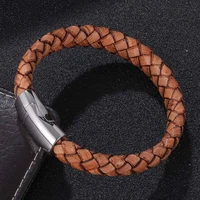 trendy charm bracelets men genuine leather bracelets stainless steel wristband bangles fashion mens jewelry bb1162